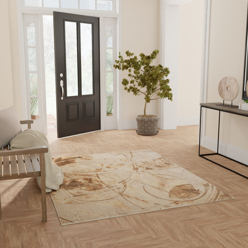 Astra Machine Washable Beige Modern Indoor Rug, Rectangle 5'3" x 7'