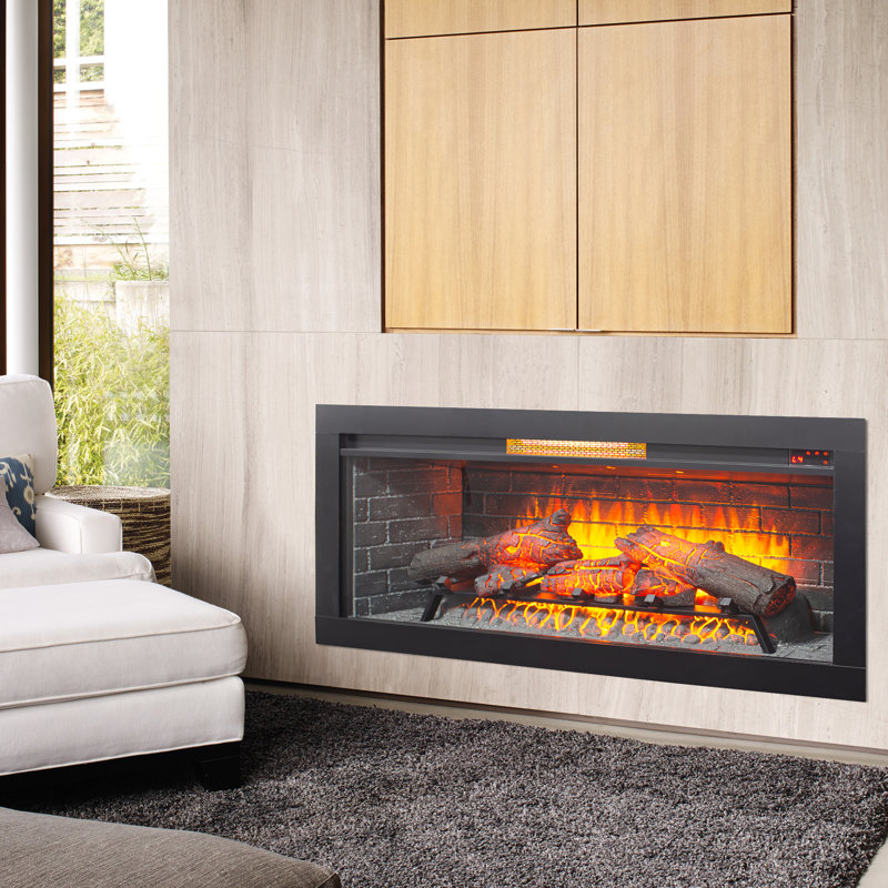 Foyer électrique avec certification UL, alimentation en chaleur 5018 par heure, 2 choix d'installation, 4 variations de luminosité de la flamme pour la décoration intérieure, insert infrarouge de 42 pouces, fonctionnement à écran tactile,