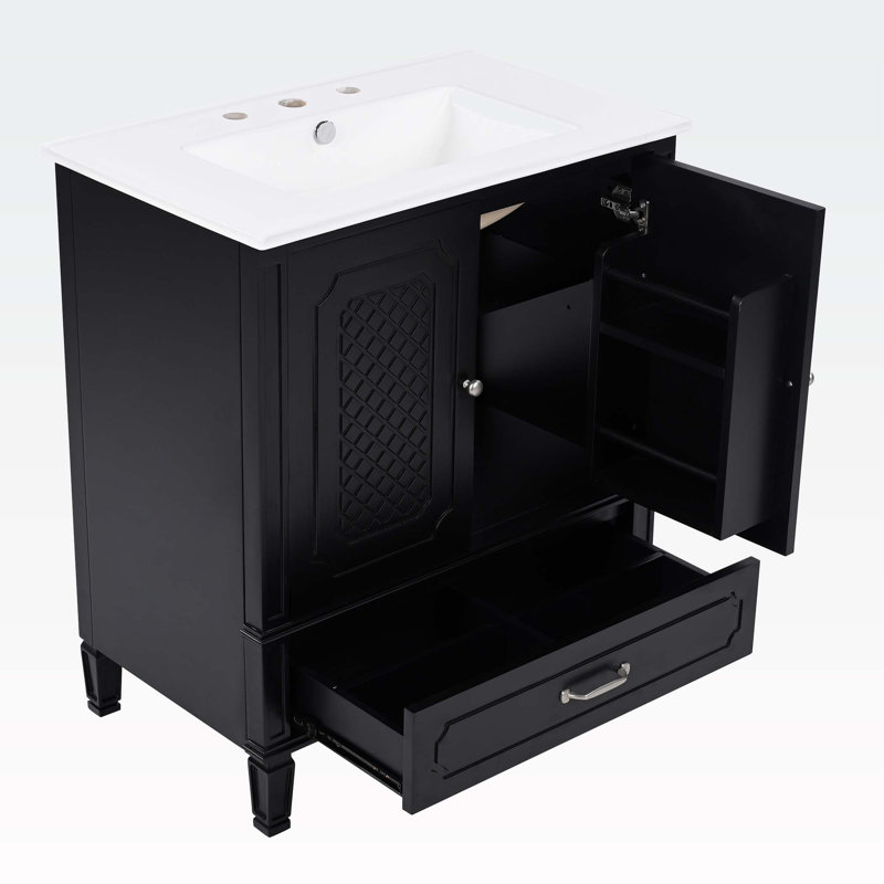 Vintage Style Bathroom Vanity with Sink,Multi-functional Storage Space, Black
