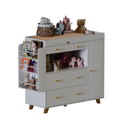 Nursery Dresser With Baby Changing Table, Modern Diaper Changing Station,dresser For Nursery With 3 Drawers & Shelves, Storage Crib With Changing Tabl