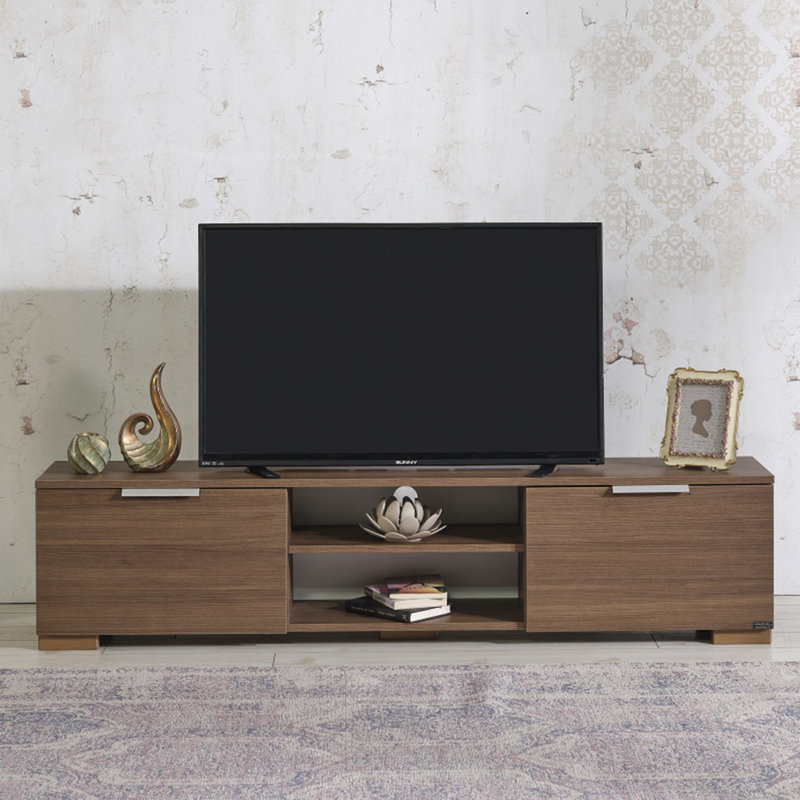 Meuble télé en bois massif pour téléviseur de 70 po ou moins Hlett, Noyer