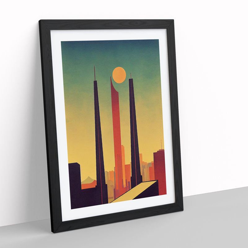 City Skyline Retro Art No.1 - Print, 66cm H x 48cm W x 2cm D, Black Framed