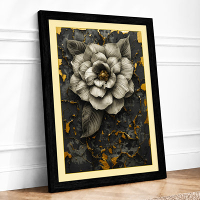 Peony in Gold Botanical - Framed Print