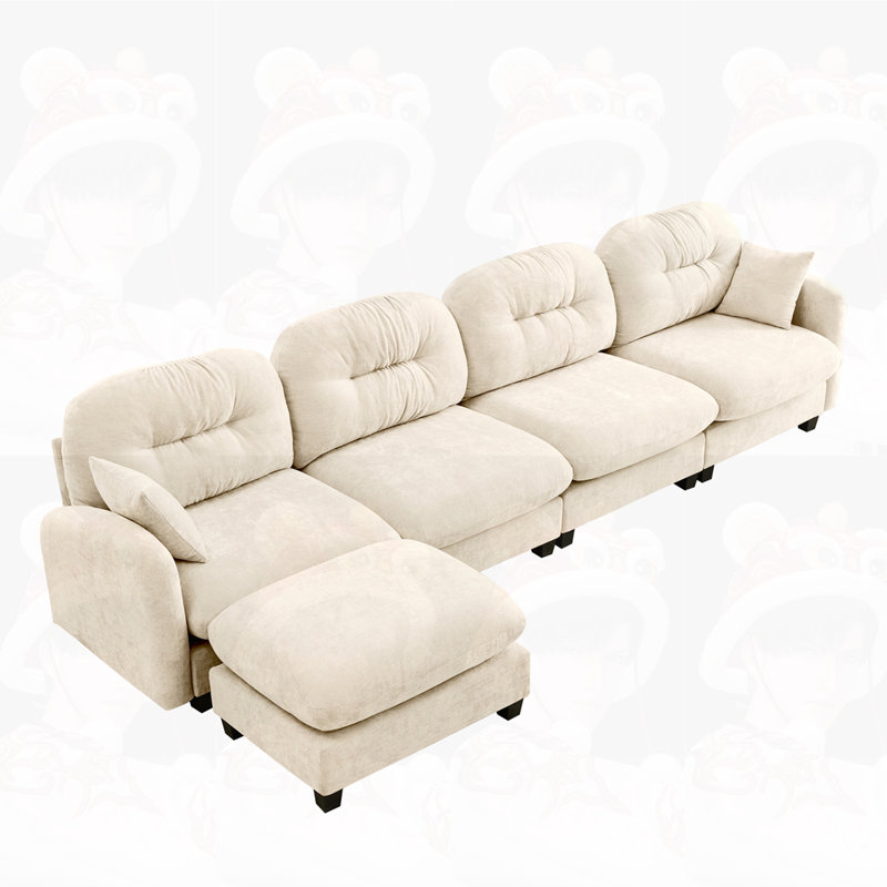 Canapé modulaire 4 places avec 1 repose-pieds, H 36,6 po x l 140 po x P 59,5 po, 4, Beige
