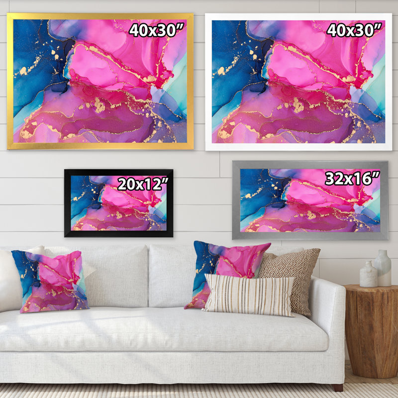 Mauve et rose - Abstrait fluide de luxe - peinture sur toile, H 24 po x l 32 po x P 1 po, Cadre photo noir