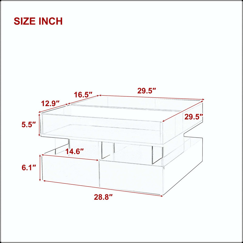 Table basse à plateau relevable avec éclairage DEL et plateau en verre trempé, White