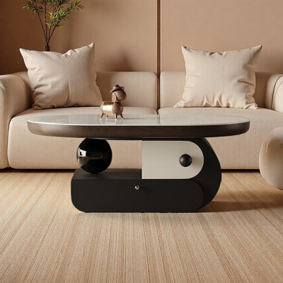 Table basse ovale avec rangement en ardoise