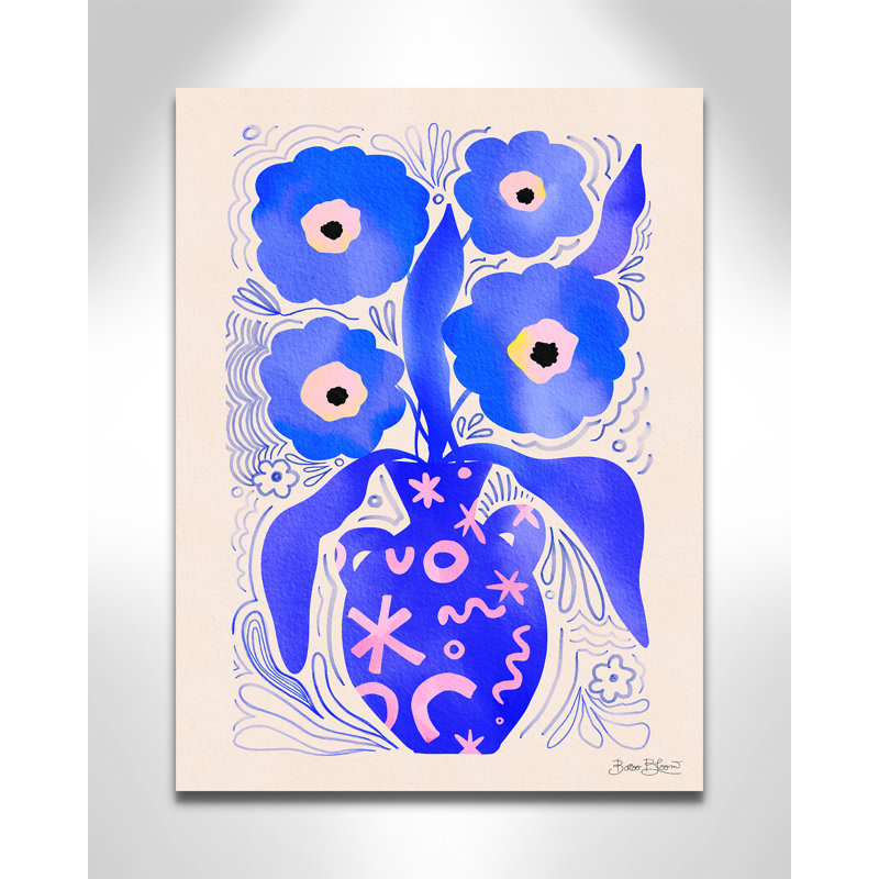 «Blue Flowers Matisse» par Bloom, Sans cadre, L 18 po x H 24 po, Toile tendue