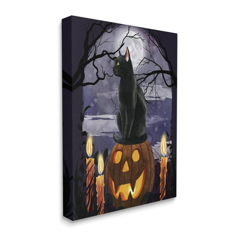 Jack-o'-lanterne pleine nuit d'Halloween pleine lune par Grace Popp - impression, H 48 po x l 36 po, Toile tendue