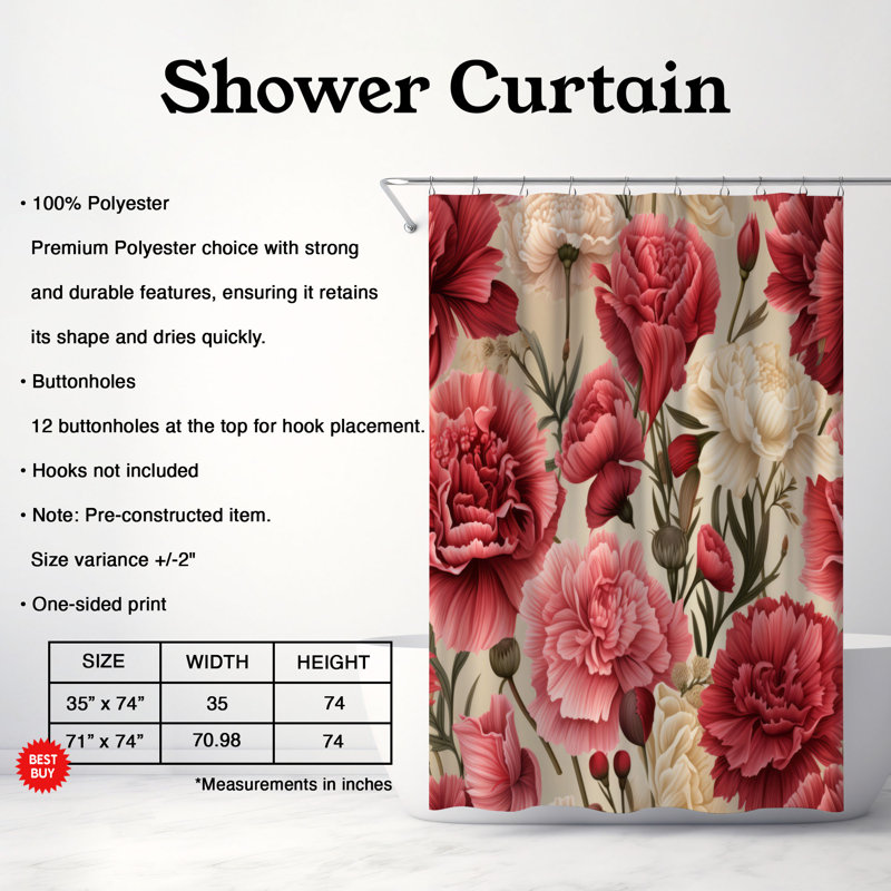 Rideau de douche Blooming Carnation - Premium, H 74 po x l 71 po