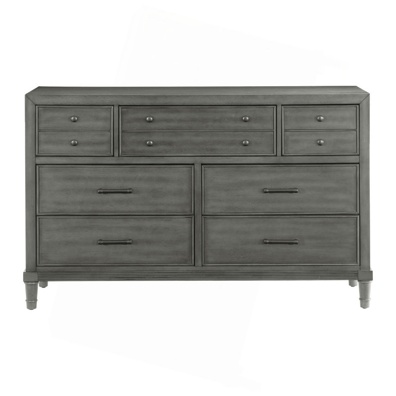 Commode de style transitionnel 1Pc avec 7 tiroirs et poignées en bronze foncé