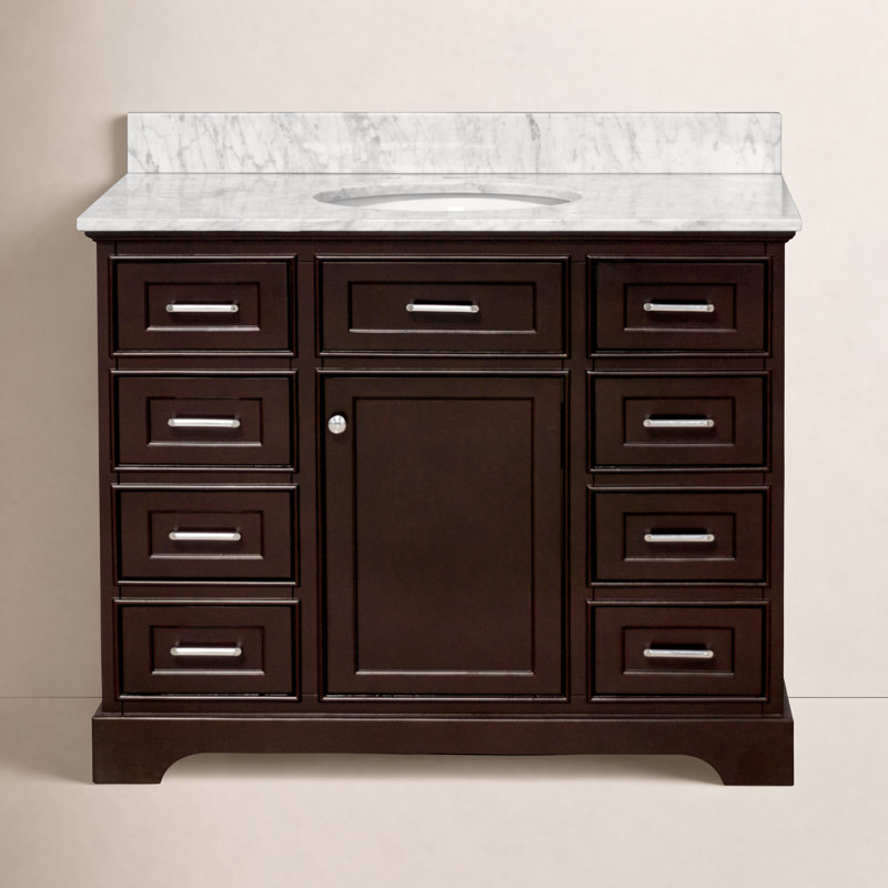 Ensemble de meuble-lavabo simple 42 po Ronnie, Chocolat, Marbre de Carrare