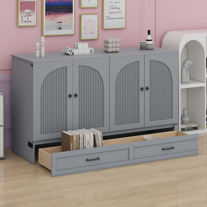Lit escamotable avec grands tiroirs Murphy, Double , Gris