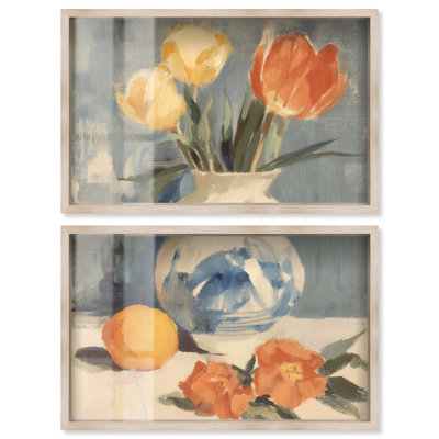 Spring Oranges II Shadowbox Print Floral Kitchen Art by Art Remedy, Set of 2
