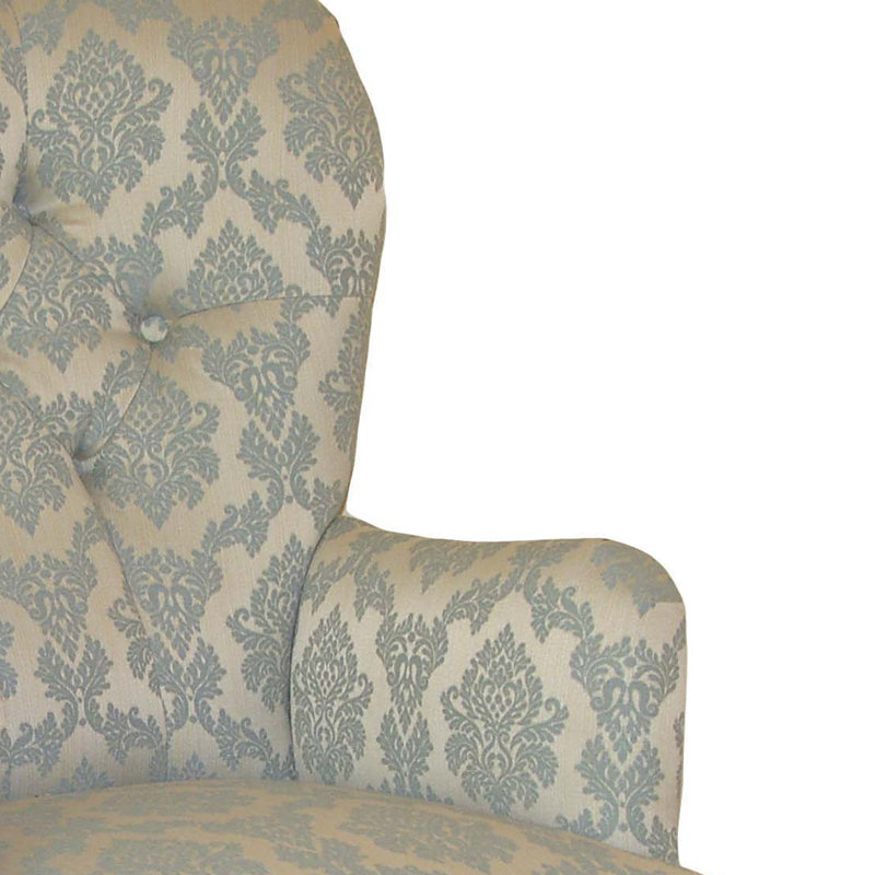 Loretta Upholstered Wingback Chair, Mahogany, Angelina Blue Pattern