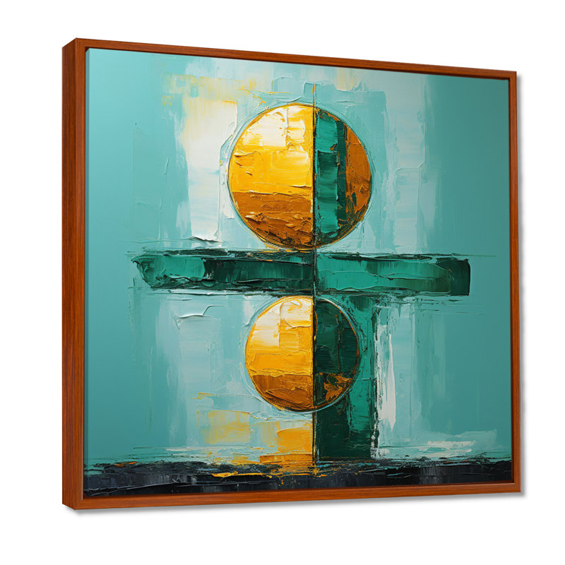 Zen Balance Turquoise Gold - Art mural abstrait, salon, Cadre flottant brun, H 30 po x l 30 po