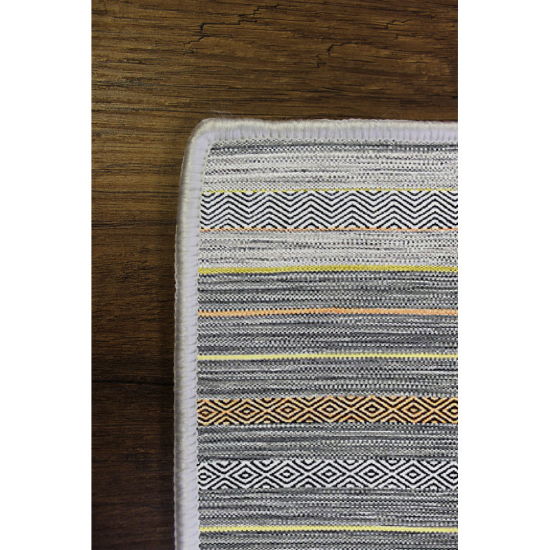 Tapis géométrique en polyester tissé à la machine en gris / brun / blanc, Rectangle 5 pi 3 po x 7 pi 7 po