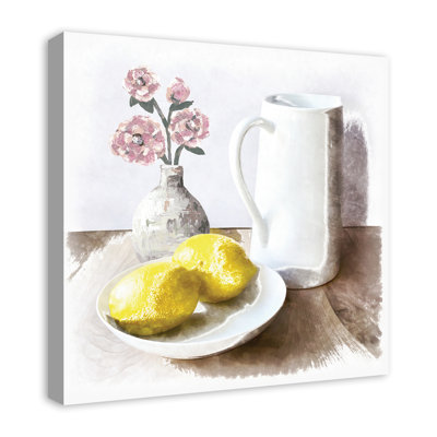 « tasse-citron et fleurs »-reproduction d’art sur toile tendue