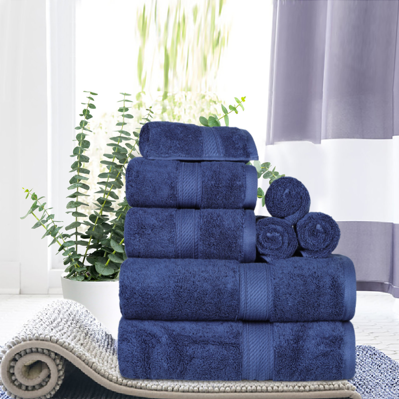 Renata 8-Piece Egyptian Cotton Towel Set, Navy Blue