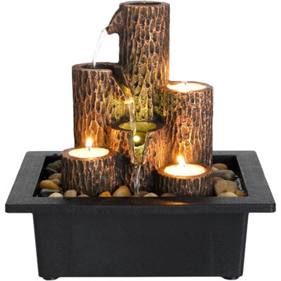 Small Indoor Relaxation Tabletop Fountain, Zen Meditation Waterfall Feature With Color LED Light & Natural Rocks, 4 Level Desk Waterfall For Home Office Bedroom Living Room Decoration (Style 4)