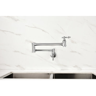 Brass Wall Mounted Pot Filler Faucet - Arm For Quick And Easy Filling, Double Handles Precise Water Regulation, Corrosion Treatment Access, Accurate Flow Adjustment, Splash- Aerator