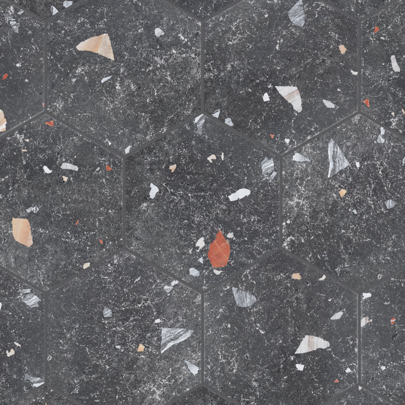 Sonar Hex 9" x 10" Porcelain Stone Look Wall & Floor Tile, Black