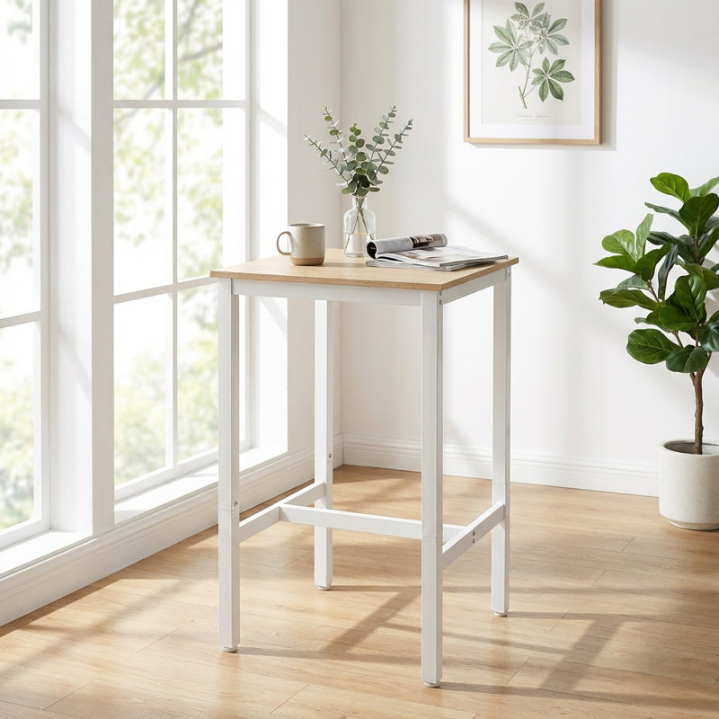 Mciver Metal Base Dining Table, Oak Beige/White, 37" H x 24" L x 24" W