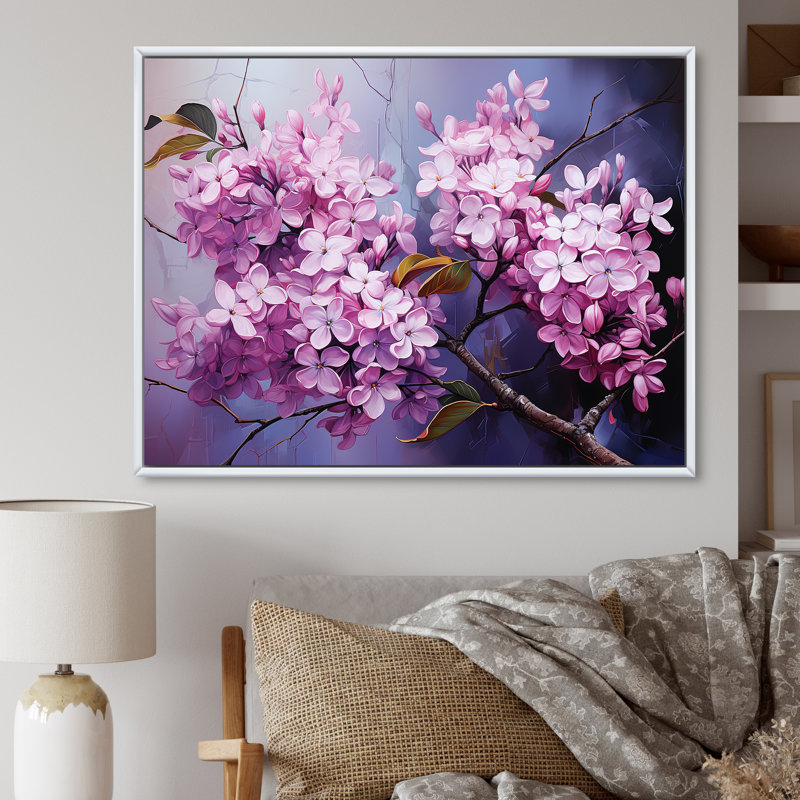 Lilas beauté dévoilé sur toile, H 16 po x l 32 po x P 1 po, Cadre flottant blanc