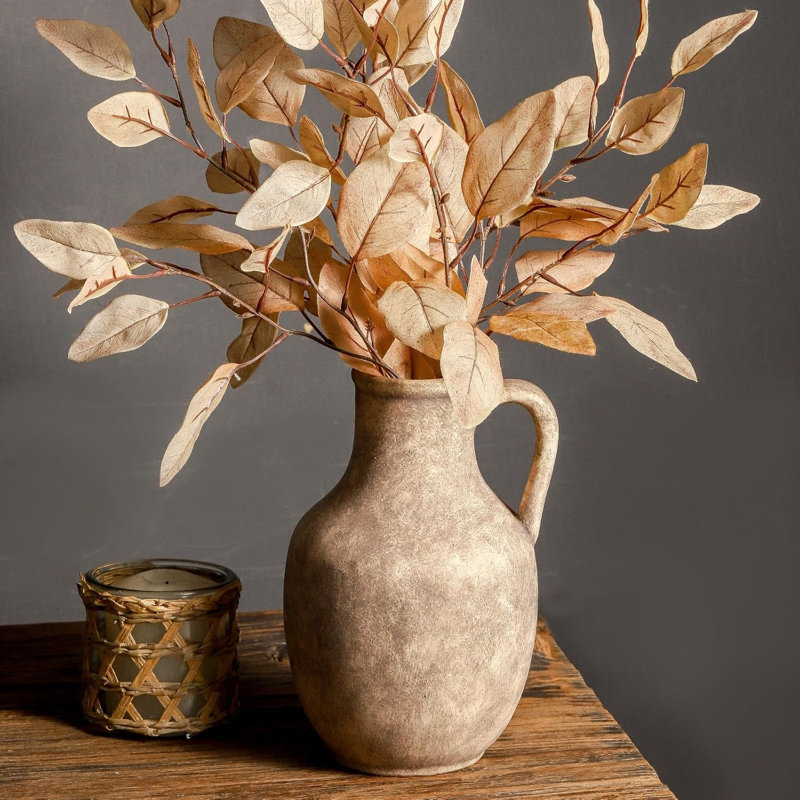 Large Ceramic Flower Vase For Home Decor - Handcrafted Rustic Table Vase For Fresh Or Dried Flowers, Modern Farmhouse Centerpiece For Living Room, Bedroom, Office, Kitchen, And Dining Table