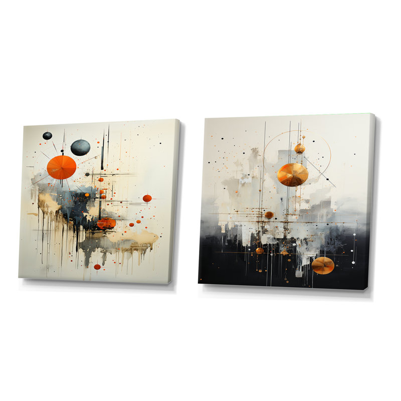 Minimalisme astrologie, art discret - ensemble de 2 collages abstraits carrés, H 16 po x l 33 po, Toile tendue