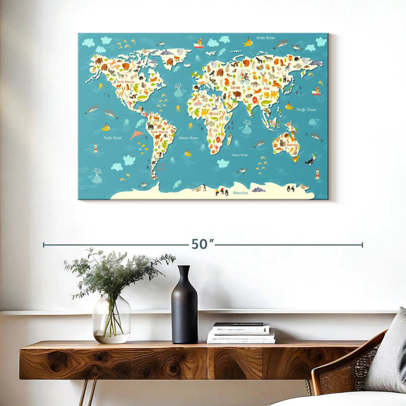 Carte du monde des animaux Aliaz pour enfants, H 26 po x l 39 po