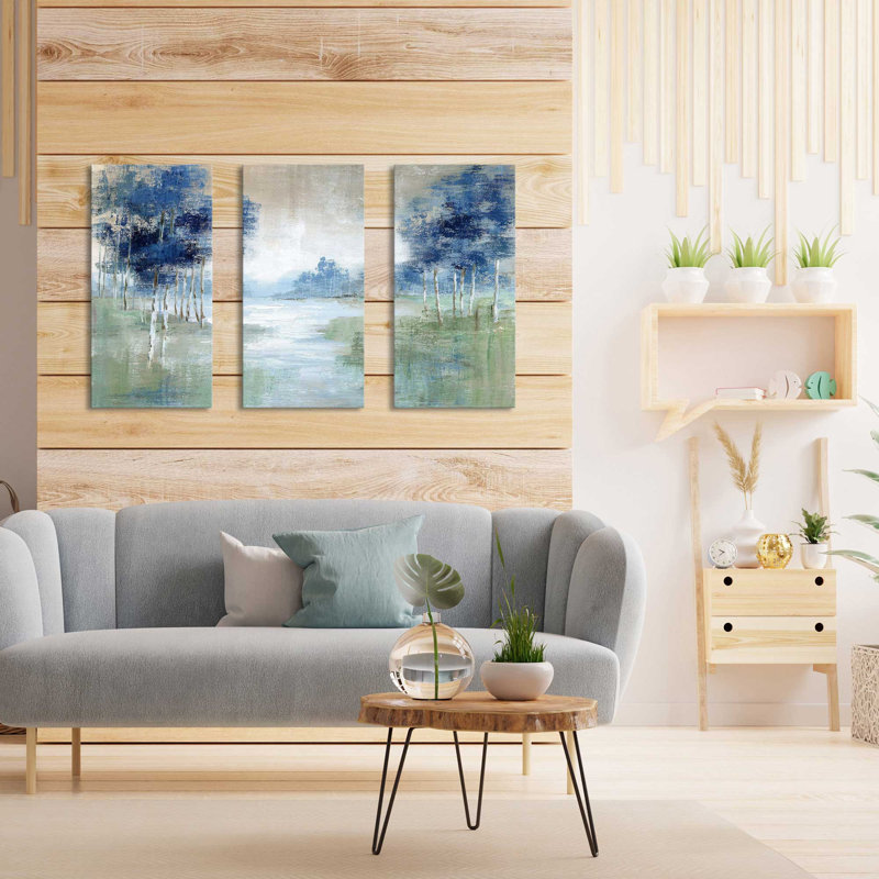 «Birch River» par Nan - peinture sur toile tendue 3 pièces