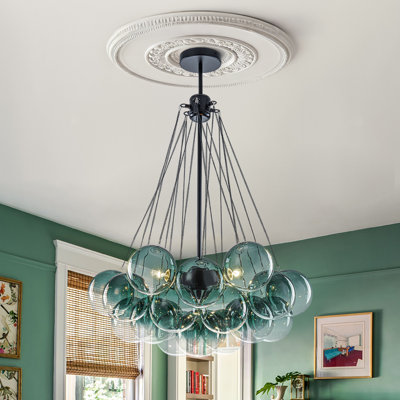Lustre à bulles en verre vert à trois lumières dégradées, globe en cristal vert