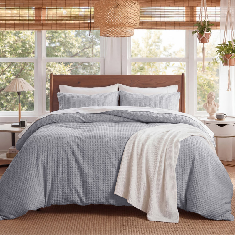 Ensemble de housse de couette à tissage gaufré 100% coton Essential Collection, Gris