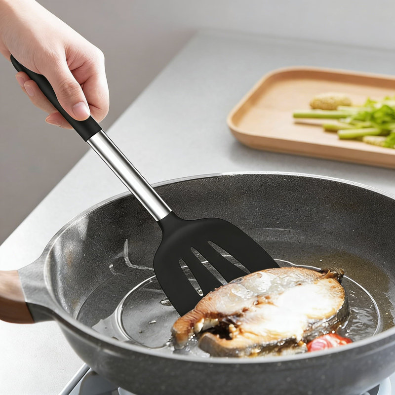 Ensemble d'ustensiles de cuisine 43 pièces en silicone avec poignées et support en acier inoxydable, outils de cuisson résistants à la chaleur pour batterie de cuisine antiadhésive