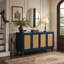Buffet en rotin bleu avec 4 portes et tablettes réglables pour le rangement du salon