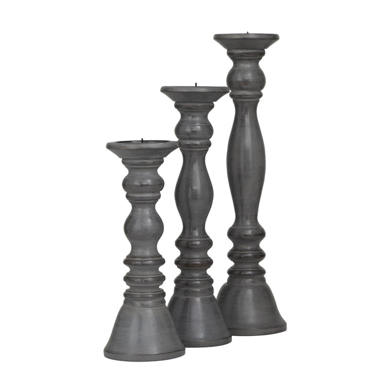 Wood Candle Holder, Gray