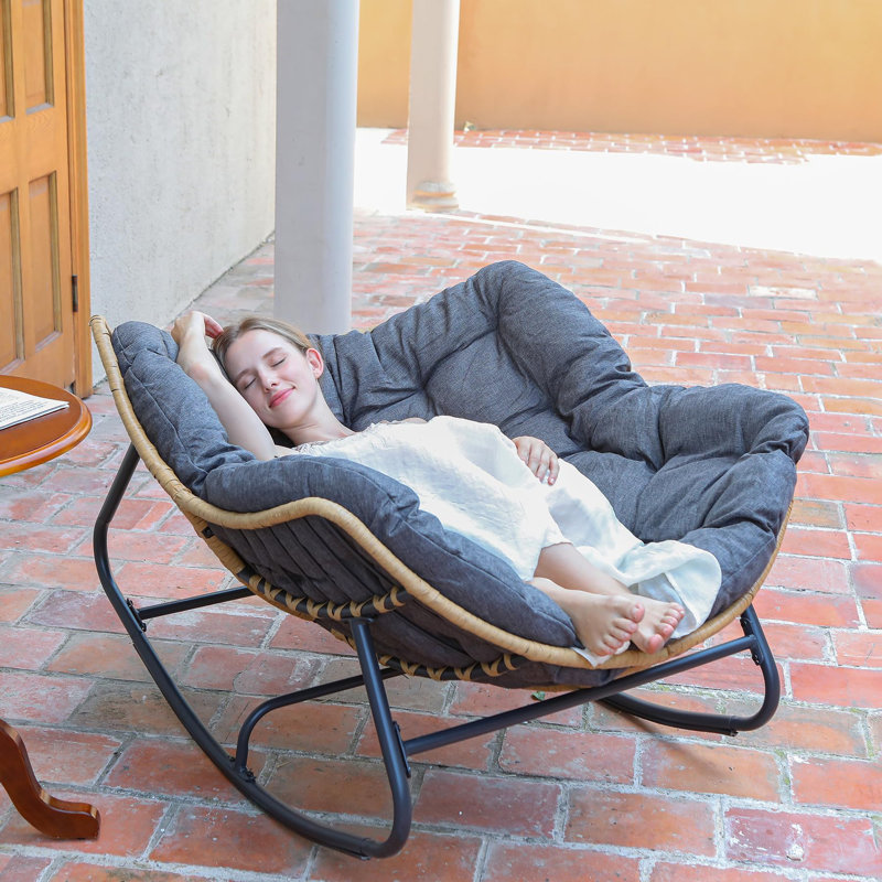 Weixel Oversized PE Wicker Outdoor Rocker Chair With Cushion, Gray