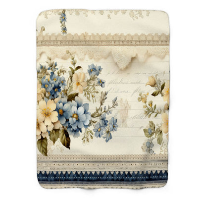 Vintage Lace Romance - 1 Piece Premium Sherpa Blan Throw Blanket
