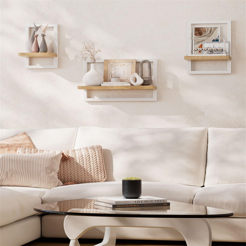 3 Piece Wood Bracket Shelf, White/Natural Wood