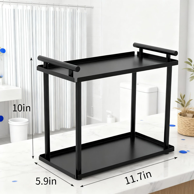 Organisateur de comptoir de salle de bain à 2 niveaux, tablette de coiffeuse multifonctionnelle pour le maquillage, les soins de la peau et les articles de toilette avec base antidérapante, solution de rangement peu encombrante pour la salle de bain et la commode