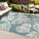 Hua High-Low Two-Tone Monstera Leaf Blue/Ivory Indoor/Outdoor Rug