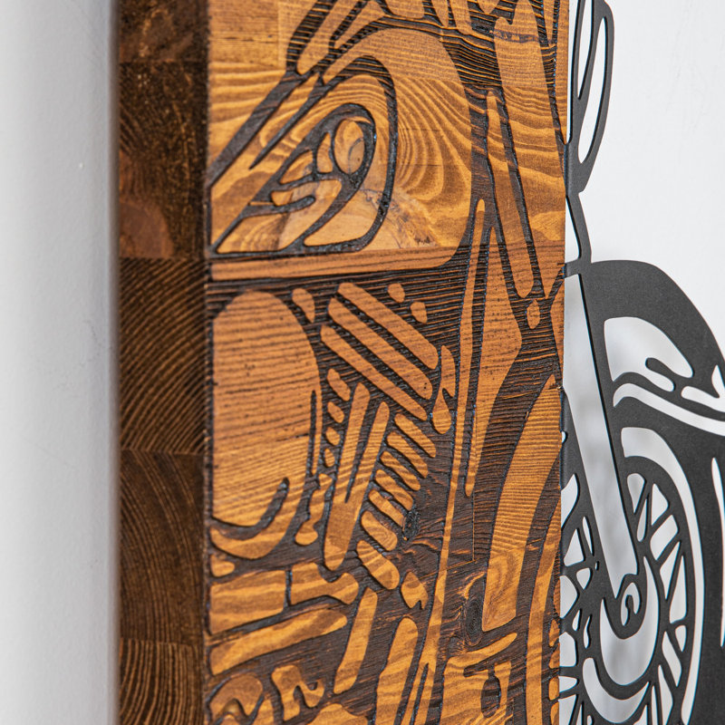 Accessoire mural décoratif en bois, noir et noyer, 16,7 po x 22,8 po | Structure 100% métal (épaisseur: 0,05 po) et envers en bois (épaisseur: 1,2 po) | Décoration intérieure élégante, parfaite pour les espaces de vie modernes