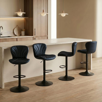  Tabourets de bar pivotants réglables, chaises de comptoir modernes en cuir synthétique avec dossier et repose-pieds pour îlot de cuisine