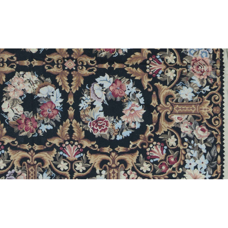 Hand-Knotted High-Quality Ivory and Black Area Rug