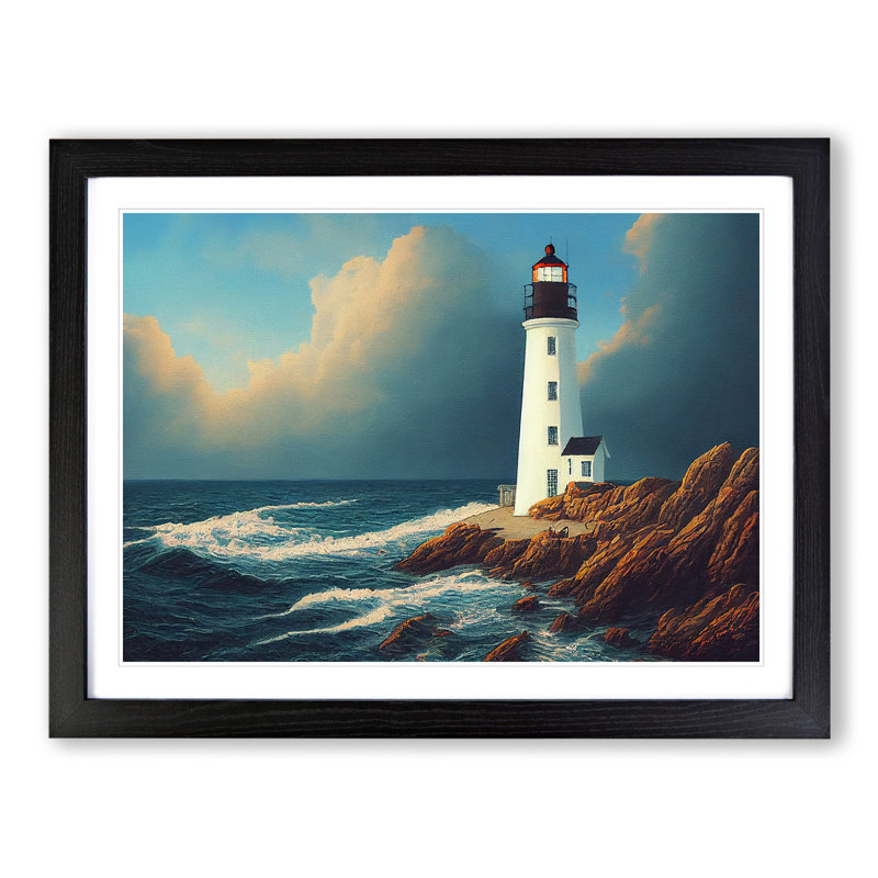 Unbeatable Lighthouse Seascape - Framed Print, Black Framed, 25cm H x 34cm W x 2cm D