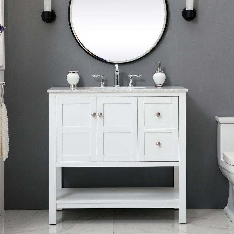 Amyra 36'' Single Bathroom Vanity with Marble Top, White