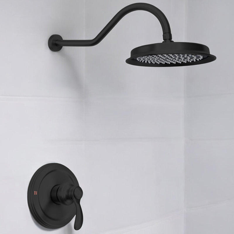 Retro Complete Shower System With Rough-In Valve With 9 Inches Rain Shower Head, Matte Black