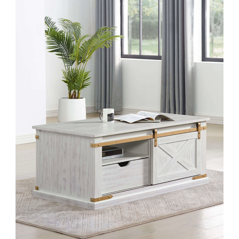 Table basse rustique Bacerra - blanc antique / or