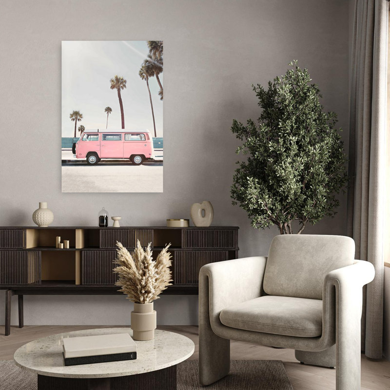 Art mural contemporain rose, H 36 po x l 24 po, Rose / bleu